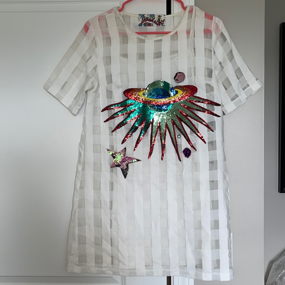 Custom outerspace appliqué dress